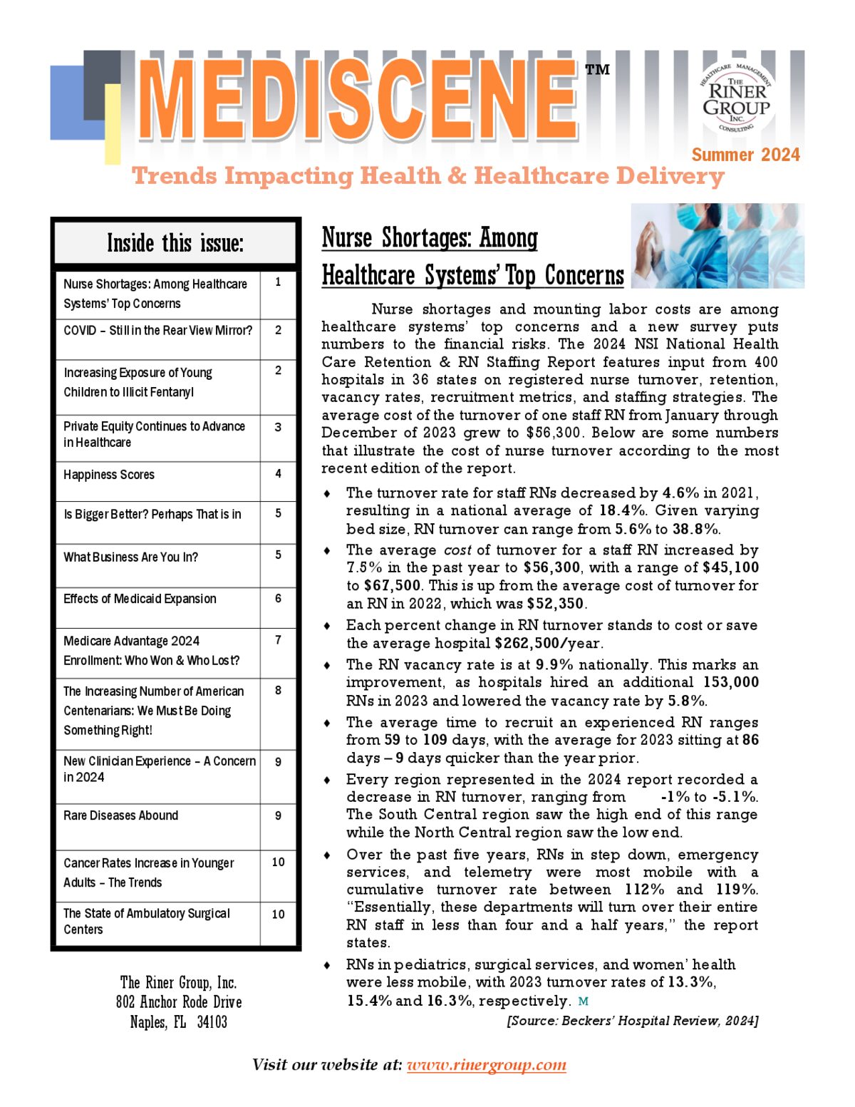 Nurse Shortages: Among Healthcare Systems’ Top Concerns — first page